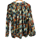 *Olivia James Emory Cotton Fleur Multi Long Balloon Sleeve Banded Collar Button-Up Shirt Top, Size L