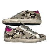 *Golden Goose Superstar Snake Leather Pink Heel Cap Suede Star Low-Top Sneakers, Size 37