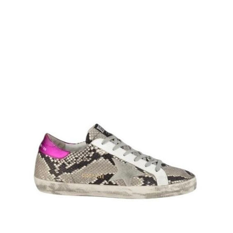 *Golden Goose Superstar Snake Leather Pink Heel Cap Suede Star Low-Top Sneakers, Size 37