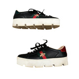 *Gucci Ace Embroidered Bee Leather Lace-Up Low-Top Platform Sneakers w/Box, Size 39