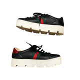 *Gucci Ace Embroidered Bee Leather Lace-Up Low-Top Platform Sneakers w/Box, Size 39