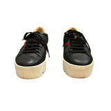 *Gucci Ace Embroidered Bee Leather Lace-Up Low-Top Platform Sneakers w/Box, Size 39