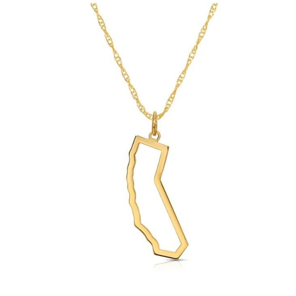 ^Maya Brenner 14k Gold California State Outline Charm Pendent 16" Necklace w/Box