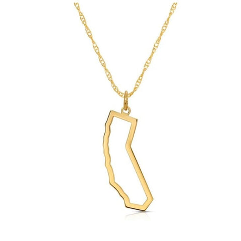 ^Maya Brenner 14k Gold California State Outline Charm Pendent 16" Necklace w/Box