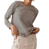 *Kule The Boyfriend Smiley Face Cotton Jersey Stripe Long Sleeve Crew Neck Tee, Size S