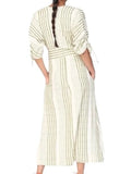 *NWT Mirth Silver Lake Cotton Stripe Short Sleeve Deep V O-Ring Midi Dress, Size S