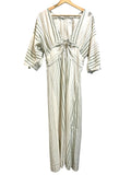 *NWT Mirth Silver Lake Cotton Stripe Short Sleeve Deep V O-Ring Midi Dress, Size S