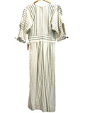 *NWT Mirth Silver Lake Cotton Stripe Short Sleeve Deep V O-Ring Midi Dress, Size S