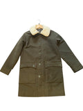 *A.P.C. Boreale Cotton Moleskin Shearling Collar Button Storm Flap Parka Coat, Size FR36=US4