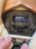 *A.P.C. Boreale Cotton Moleskin Shearling Collar Button Storm Flap Parka Coat, Size FR36=US4