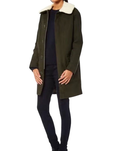 *A.P.C. Boreale Cotton Moleskin Shearling Collar Button Storm Flap Parka Coat, Size FR36=US4