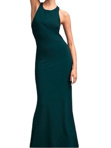 *BHLDN Klara Crepe Sleeveless Round Neck Cross Back Column Long Maxi Dress Gown, Size 2