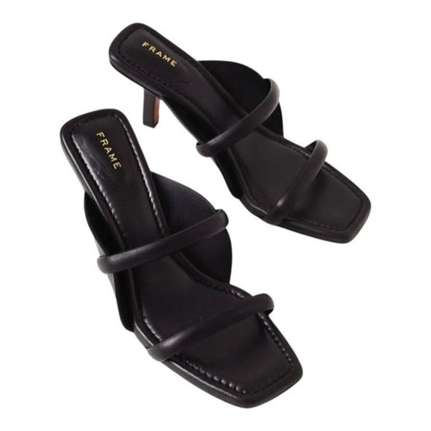 *FRAME Le Carlotta Leather Double Strap Curved Midsole Heeled Slide Sandals, Size 38.5