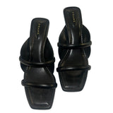 *FRAME Le Carlotta Leather Double Strap Curved Midsole Heeled Slide Sandals, Size 38.5