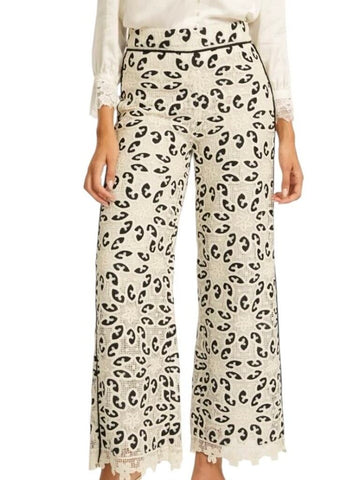 *NWT Caballero Celina Cotton Lace Crochet High-Rise Wide Leg Trousers Pants, Size XS