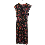 *Paige Paradis Silk Chiffon Floral Fllutter Sleeve V-Neck Ruffle Trim Smocked Waist Midi Dress, Size M