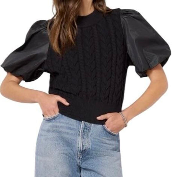 *NWT Rails Karina Mixed Media Short Puff Sleeve High Crew Sweater Top, Size XS