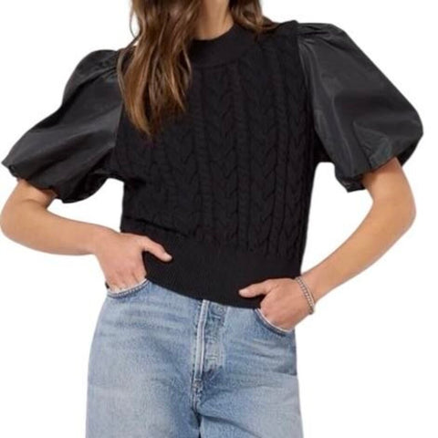 *NWT Rails Karina Mixed Media Short Puff Sleeve High Crew Sweater Top, Size XS