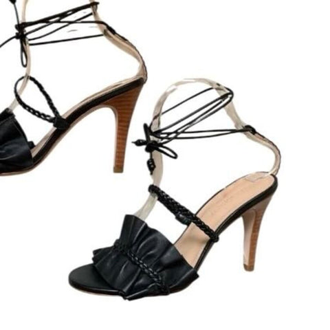 *Ulla Johnson Flora Leather Ruffled & Braided Ankle Wrap Stiletto Sandals, Size 37