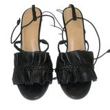 *Ulla Johnson Flora Leather Ruffled & Braided Ankle Wrap Stiletto Sandals, Size 37