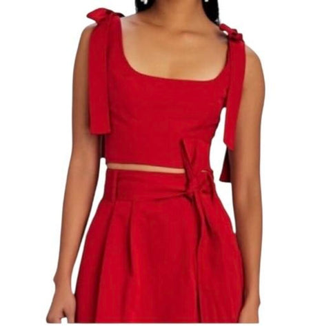 ^Staud Rogan Cotton Blend Tie-Shoulder Square Neck Cropped Tank Top, Size 2