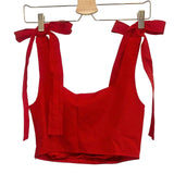 *Staud Rogan Cotton Blend Tie-Shoulder Square Neck Cropped Tank Top, Size 2
