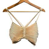 *A.L.C. Ari Satin Cala Cream Accordion Pleat V-Neck Cami Halter Cropped Top, Size 2