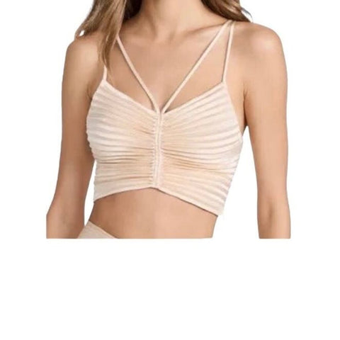 *A.L.C. Ari Satin Cala Cream Accordion Pleat V-Neck Cami Halter Cropped Top, Size 2