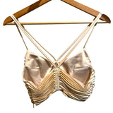 *A.L.C. Ari Satin Cala Cream Accordion Pleat V-Neck Cami Halter Cropped Top, Size 2