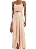 *A.L.C. Ari Satin Cala Cream Accordion Pleat V-Neck Cami Halter Cropped Top, Size 2