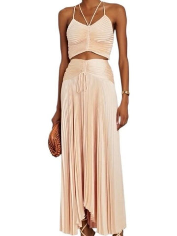 *A.L.C. Ari Satin Cala Cream Accordion Pleat Asymmetrical Hem Maxi Skirt, Size 2