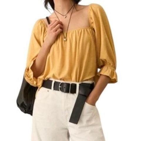 *Nation LTD Luca Cotton Jersey 3/4 Puff Sleeve Square Neck A-Line Tee Top, Size XS
