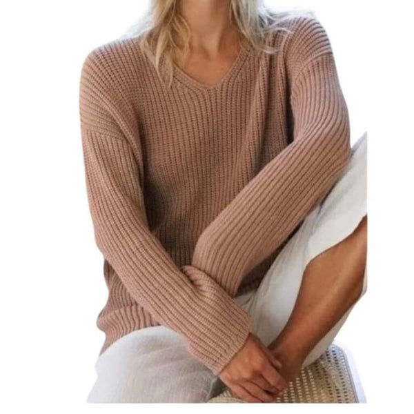*Jenni Kayne Cotton Shaker Knit Chunky V-Neck Pullover Sweater, Size XS