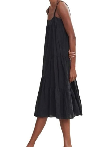 *Jenni Kayne Summer Cotton Seersucker Tank Square Neck Tiered Relaxed Midi Dress, Size S