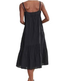 *Jenni Kayne Summer Cotton Seersucker Tank Square Neck Tiered Relaxed Midi Dress, Size S