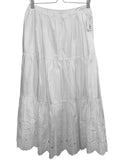 *NWT Kerri Rosenthal Gabrielle Cotton Eyelet Trim Elastic Waist Tiered Maxi Skirt, Size M