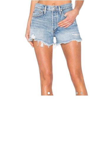 ^AGOLDE Micah Vintage Faded Distressed High-Rise Button Fly Cut-Off Denim Shorts, Size 26 (2)
