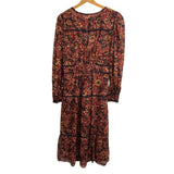 *ba&sh Gigi Fall Floral Long Blouson Sleeve V-Neck Contrast Trim Midi Dress, Size M