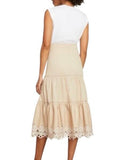 *Veronica Beard Amaia Mixed Media Knit Cap Sleeve Scoop Poplin Tiered Eyelet Hem Skirt Midi Dress, Size M