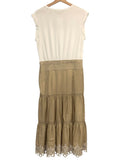 *Veronica Beard Amaia Mixed Media Knit Cap Sleeve Scoop Poplin Tiered Eyelet Hem Skirt Midi Dress, Size M