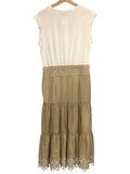 *Veronica Beard Amaia Mixed Media Knit Cap Sleeve Scoop Poplin Tiered Eyelet Hem Skirt Midi Dress, Size M