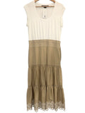 *Veronica Beard Amaia Mixed Media Knit Cap Sleeve Scoop Poplin Tiered Eyelet Hem Skirt Midi Dress, Size M