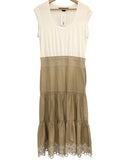 *Veronica Beard Amaia Mixed Media Knit Cap Sleeve Scoop Poplin Tiered Eyelet Hem Skirt Midi Dress, Size M