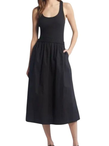 *Nation LTD Sadelle Mixed Media Rib Knit Sleeveless Scoop Neck Tank Poplin Midi Skirt, Size M