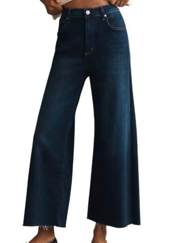 ^Citizens of Humanity Lyra Dark Wash High Rise Wide Leg Raw Hem Cropped Jeans, Size 28 (6)