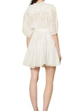 *Sandro Paris Emiliana Linen Blend Puff Sleeve Broderie Lace Collar V-Neck Tie-Waist Mini Dress, Size FR 38=US 6