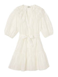*Sandro Paris Emiliana Linen Blend Puff Sleeve Broderie Lace Collar V-Neck Tie-Waist Mini Dress, Size FR 38=US 6