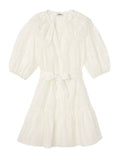 *Sandro Paris Emiliana Linen Blend Puff Sleeve Broderie Lace Collar V-Neck Tie-Waist Mini Dress, Size FR 38=US 6