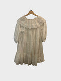 *Sandro Paris Emiliana Linen Blend Puff Sleeve Broderie Lace Collar V-Neck Tie-Waist Mini Dress, Size FR 38=US 6