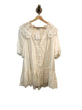 *Sandro Paris Emiliana Linen Blend Puff Sleeve Broderie Lace Collar V-Neck Tie-Waist Mini Dress, Size FR 38=US 6